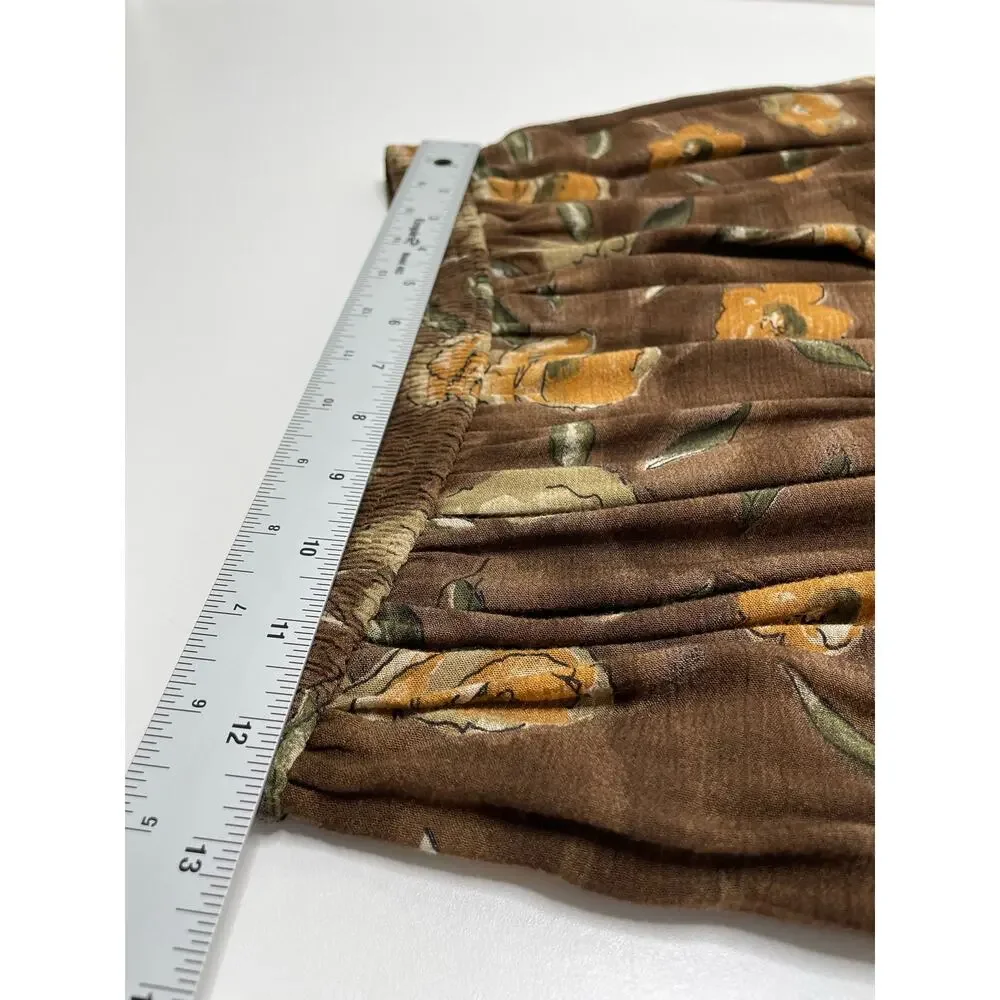 Vtg Vermont Country Store Floral Midi Skirt Pull On Pleated Brown Women's Size M